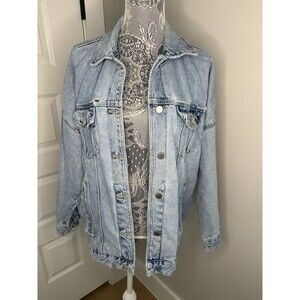 Zara TRF  Jacket Womens Large Oversized Denim Blue Jean Distressed Trucker Sz M